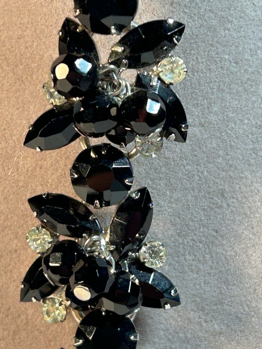 Vintage Juliana 5 link 3-D Black Navettes Clear Rhinestone  bracelet